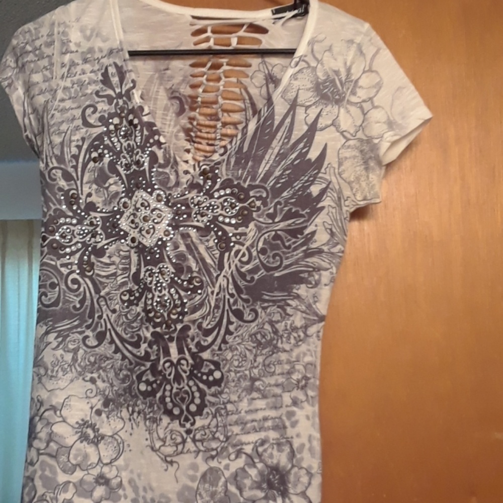 Wet Seal bling tattoo design lace lazer slash top